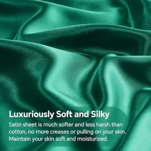 BEDELITE Satin Sheets Twin Size Bed Set, Dark Green, 3 Pieces - Image 4