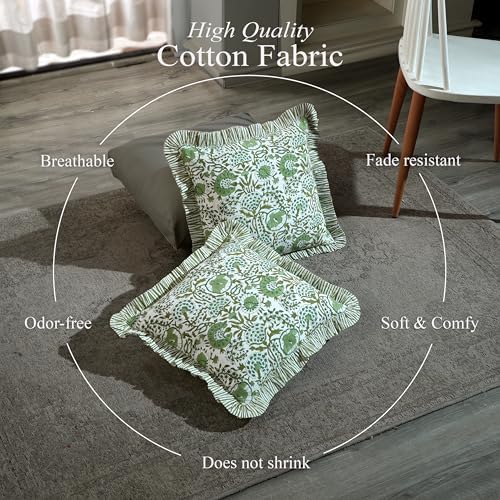 CPC Block Print Ruffle Throw Pillow Cover Agate Green 24"x24" - Image 3