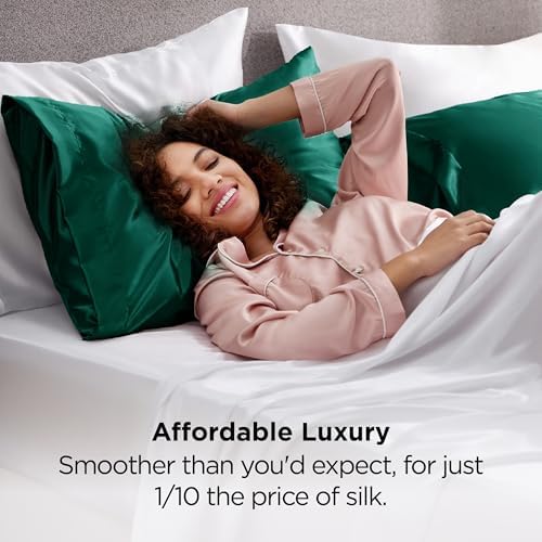 Bedsure Satin Pillowcases Standard Set of 2, Silky Pillow Cases, Dark Green - Image 4