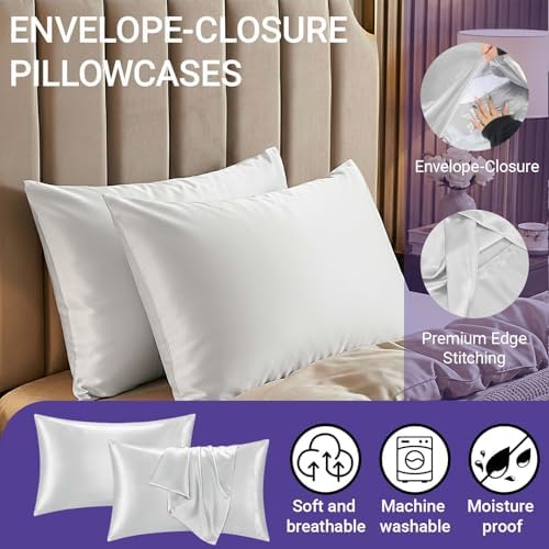 2 Pack Satin Pillowcases Silver Grey Standard Size 20x26 in - Image 2