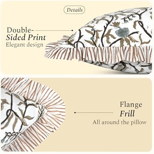 CPC Cocoa Vine Hand Block Print 100% Cotton Ruffle Throw Pillow Cover 20x20 inch - Image 2