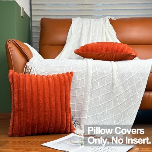 COTEY 20x20 Decorative Faux Fur Throw Pillow Covers Set of 2- Burnt Orange - Image 2