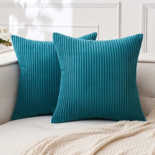 MIULEE Decorative Corduroy Throw Pillow Covers Set of 2 18x18 Teal by MIULEE