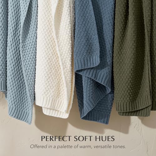 EVERGRACEHOME Chunky Chenille Knit Throw Blanket, 60 x 80, Chambray Blue - Image 6