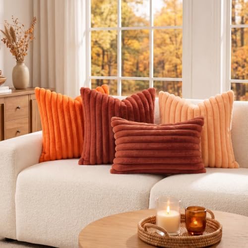 decorUhome Fall Faux Fur Throw Pillow Covers 16x16 Set of 2 Rust - Image 2