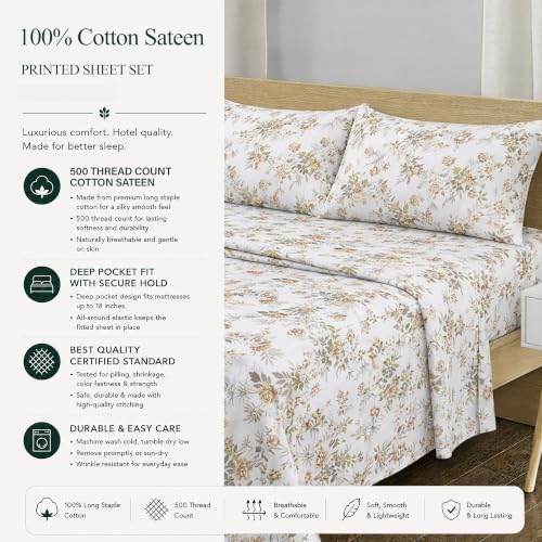 Feather & Stitch 100% Cotton Sateen 500 TC Twin Size Bed Sheet Set - Image 6
