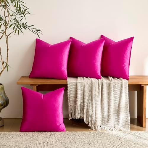 GIGIZAZA Pack of 4 Decorative Velvet Pillow Covers 20x20 Hot Pink - Image 2