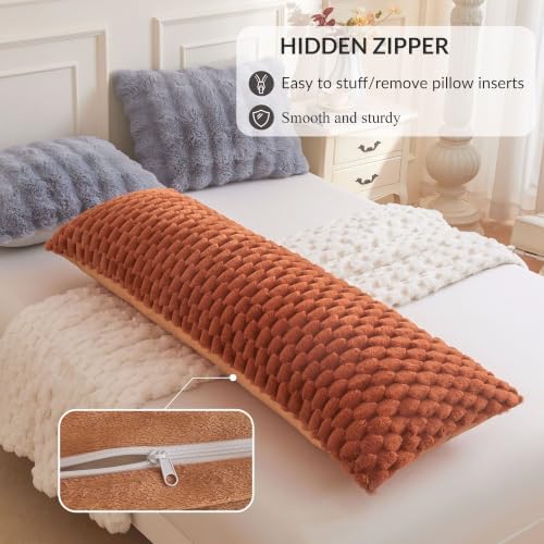 XeGe Bubble Faux Rabbit Fur Decorative Body Pillow Cover 20x54 Burnt Orange - Image 5