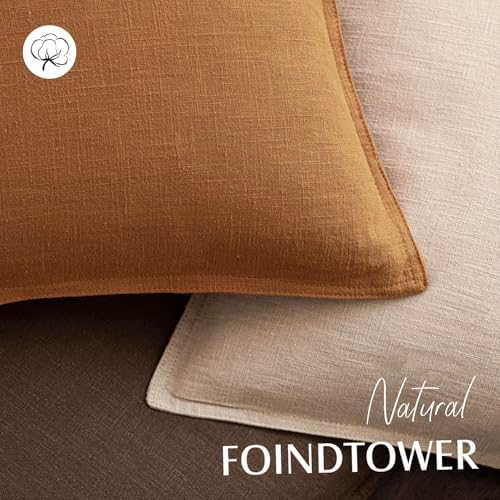 Foindtower Linen Solid Decorative Throw Pillow Covers 26x26 Autumn Orange - Image 4