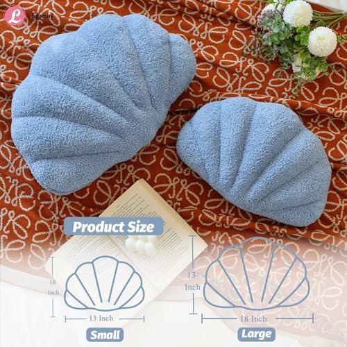 Lfsaaj Dusty Blue Seashell Throw Pillows, Shell Shaped Throw Pillows, 13 Inch - Image 3