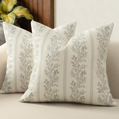 Vintage Throw Pillow Covers 16x16 Set of 2, Striped Floral Pillow Cover by DKwizme
