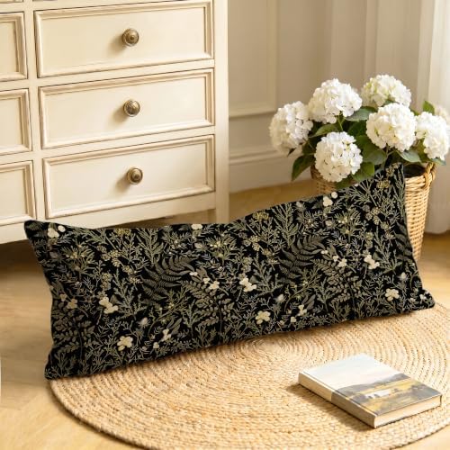 Moody Dark Botanical Floral 14x36 Long Lumbar Pillow Cover - Image 4