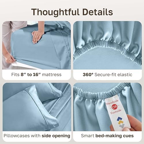 California Design Den Soft 100% Cotton Sateen Full Sheet Set, Sky Blue - Image 5