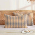 Merryword 100% Cotton Pillow Cases, Queen Size, Washed Cotton Deep Blue Plaid by Merryword