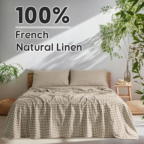 SONORO KATE 100% French Linen King Size Sheets Set, Natural Flax Bedding - Image 2