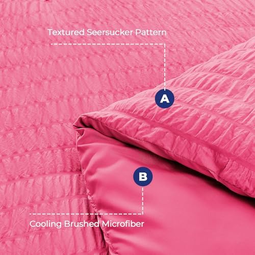 HYMOKEGE Hot Pink Queen Comforter Set Seersucker 7 Pieces, All Season Luxury - Image 4