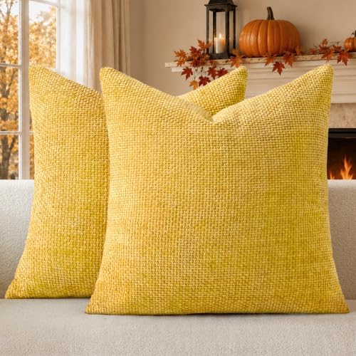 a moment Yellow Chenille Throw Pillow Covers 16x16 Inch Pack of 2 Modern by amoment