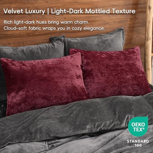 PHF Truly Velvet Pillowcases Standard Size 20" x 26", Wine Red, No Insert - Image 2