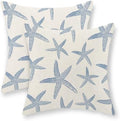 Navy Blue Starfish Pillow Covers 16x16 Set of 2 Coastal Throw Pillows Spring by GOLIANDA