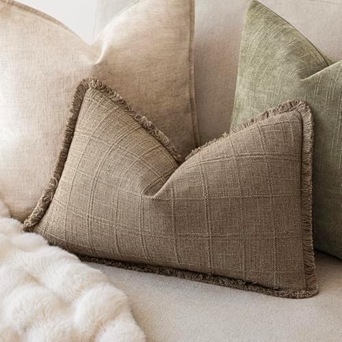 Foindtower Set of 2 Decorative Linen Check Fringe Throw Pillow Covers Farmhouse - Image 5