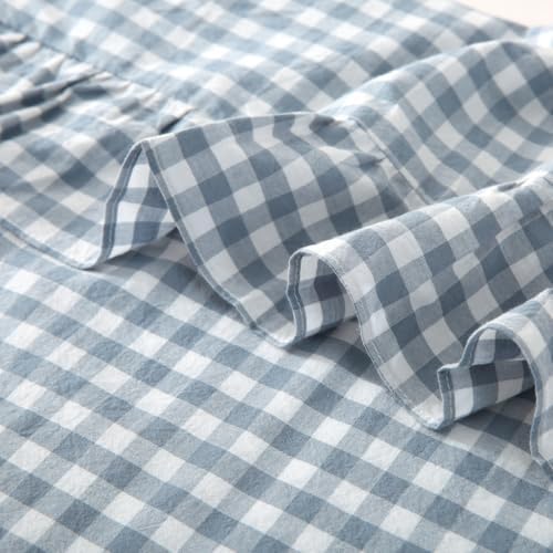 Silnuo Light Blue Plaid Gingham Ruffle Pillow Shams King Size Set of 2 - Image 6