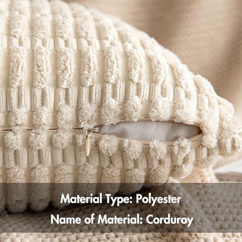 MIULEE Corduroy Decorative Throw Pillow Covers 12x12 Cream White Pack of 2 - Image 6