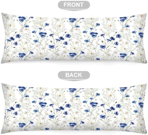 Florals Body Pillow Cover 20x54, Flower Blooms Wildflowers Poppy and Daisy - Image 5