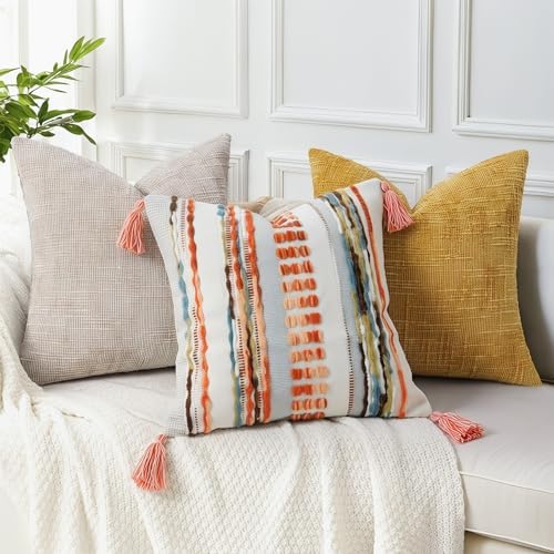 NUYECY Boho Throw Pillow Covers 18x18 Aesthetic Neutral Boucle Couch Pillow - Image 5