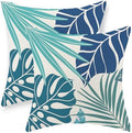 Tropical Pillow Covers 20x20 Set of 2 Navy Blue Aqua Teal Monstera Palm Leaf by GOLIANDA