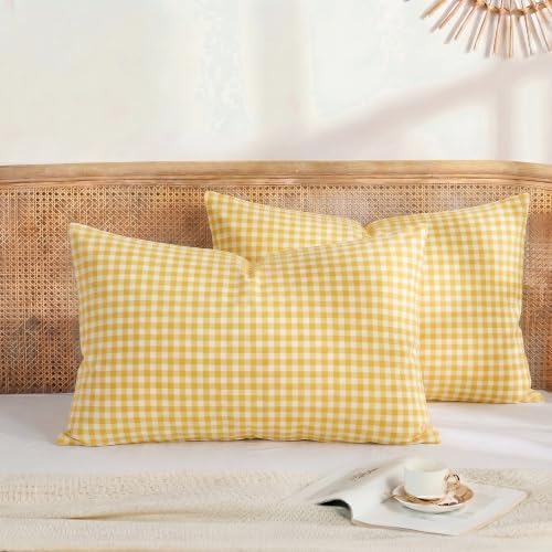 Merryword 100% Cotton Pillow Cases, Queen Size, Cotton Yellow Gingham by Merryword