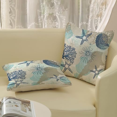 Nautical Coastal Pillow Covers 20x20 Set of 2 Beach Themed Ocean Throw Pillows - Image 4