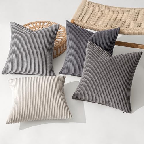 MIULEE Soft Corduroy Decorative Throw Pillow Covers Neutral Grey 20x20 - Image 2