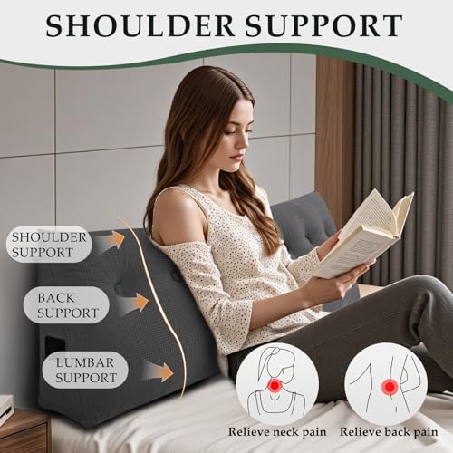 Headboard Pillow King, Wall Backrest Wedge Pillow Headboard, Dark Gray - Image 3
