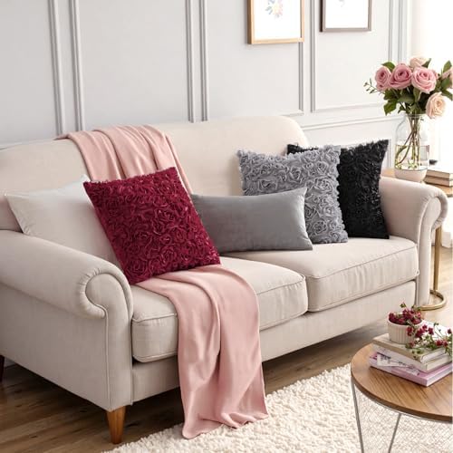 MIULEE Decorative Rose Flower Pillow Cover Pack of 1 Grey 16x16 Inch - Image 6