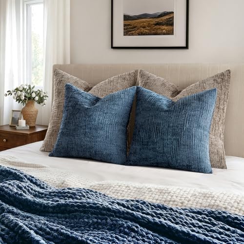MIULEE Chenille Textured Throw Pillow Covers Blue Ashes 20x20 Set of 2 - Image 4