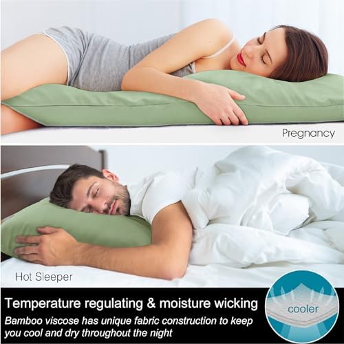 BEDELITE Body Pillow Pillowcase, Rayon from Bamboo, Sage Green - Image 3