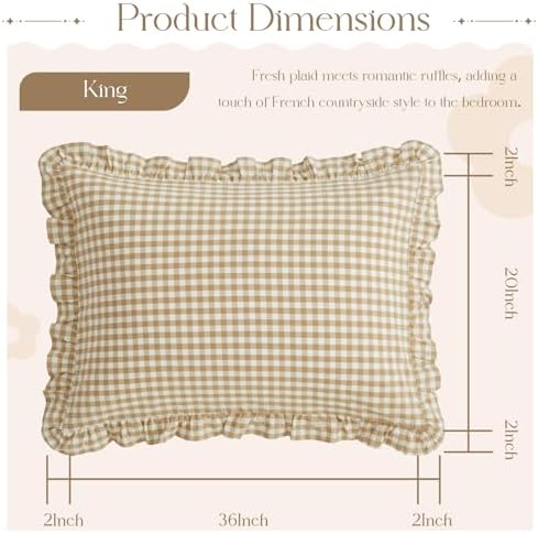 KKJIAF 2 Pcs Plaid Ruffle Pillow Case King Size, Taupe Plaid - Image 2