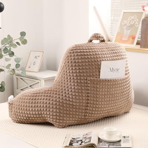 Reading Pillow with Arms for Bed Sitting, Khaki Flannel - Image 6