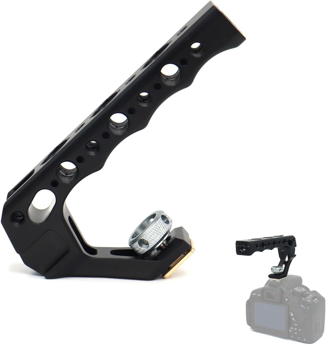 Top Handle Camera Grip with Cold Shoe Base for DSLR Camera Cage, with 3 Cold Shoe Adapters to Mount DSLR Camera with Microphone/LED Light/Monitor (Black with Cold Shoe Base)