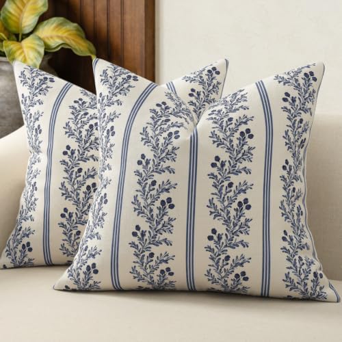 Vintage Throw Pillow Covers 20x20 Set of 2, Striped Floral Pillow Cover by DKwizme