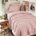 HYMOKEGE Rose Gold Twin Comforter Set Seersucker 5 Pieces, All Season Luxury by HYMOKEGE