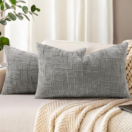 decorUhome Textured Chenille Throw Pillow Covers 12x20 Set of 2 Grey by decorUhome