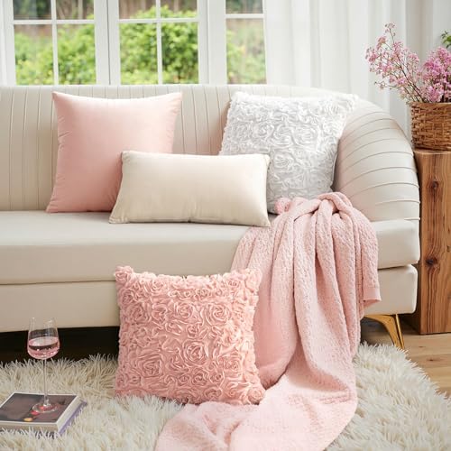MIULEE Decorative Rose Flower Pillow Cover Pack of 1 Peach Pink 20x20 Inch - Image 5