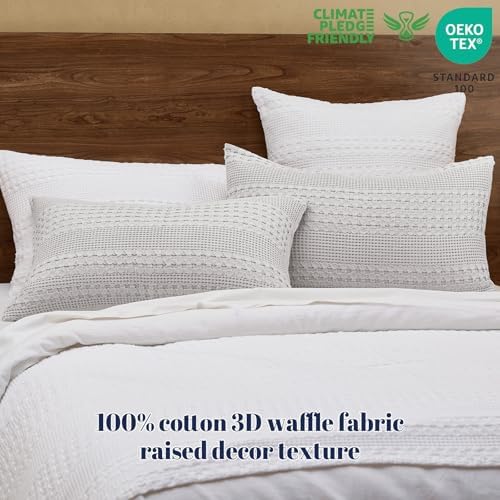 PHF Cotton Waffle Pillow Shams King Size 20" x 36", Light Grey, No Insert - Image 3