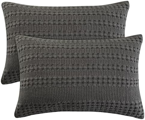 PHF 100% Cotton Waffle Pillow Shams Standard Size, 2 Pack 20" x 26" Soft by PHF