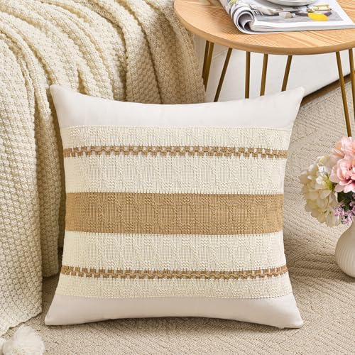 Fancy Homi Set of 2 Tan Neutral Big Decorative Throw Pillow Cover 24x24 Inch - Image 2