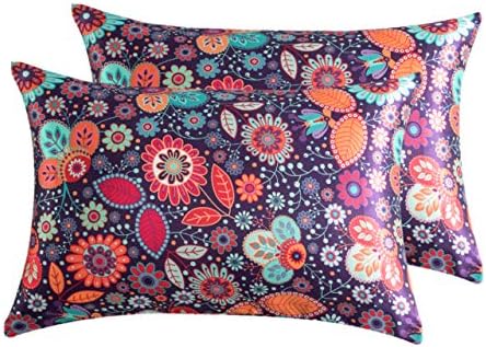 Floral Printed Satin Pillowcase, Queen Cooling Pillow Cases Set of 2 by LCBD