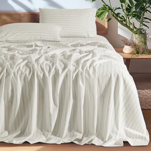 SONORO KATE 100% French Linen Queen Size Sheets Set, Natural Flax Bedding by SONOROKATE