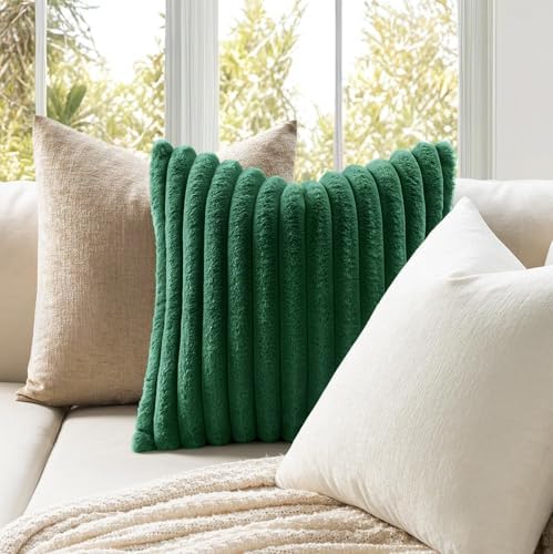 MIULEE Faux Fur Decorative Throw Pillow Covers 18x18 Set of 2 Dark Green - Image 2
