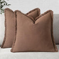 MIULEE Linen Fringe Decorative Fall Euro Pillow Covers Dark Coffee 22x22 by MIULEE